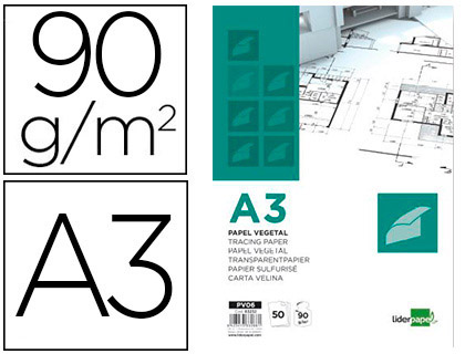 Bloc dibujo Liderpapel encolado A3 50h 90 g/m²papel vegetal